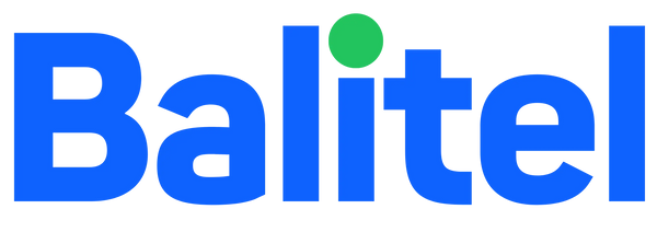 The Balitel brand logo in bold blue lowercase letters with a small green dot above the letter i, on a solid white background.