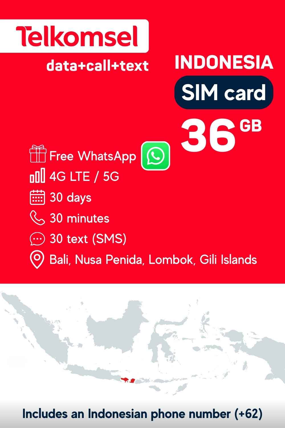 Bali SIM card by Telkomsel (physical)