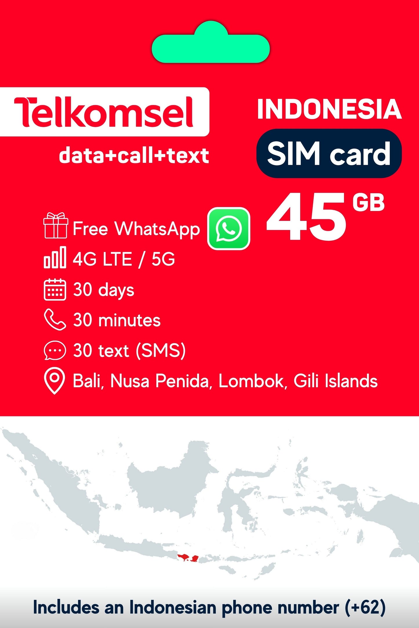 Bali SIM card by Telkomsel (physical)