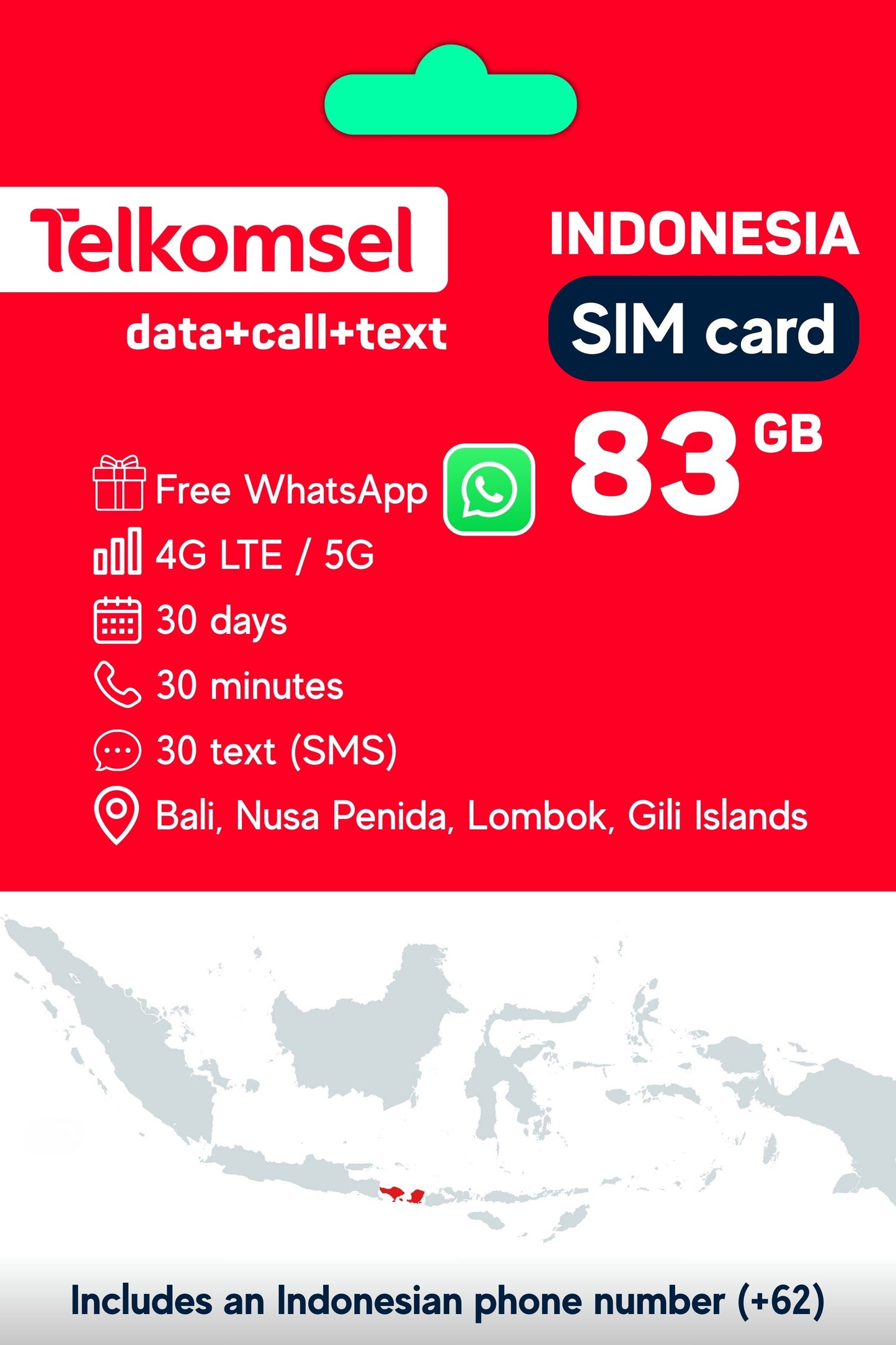Bali SIM card by Telkomsel (physical)