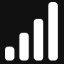 A minimalist graphic showing five white vertical bar icons of increasing height on a solid black background.